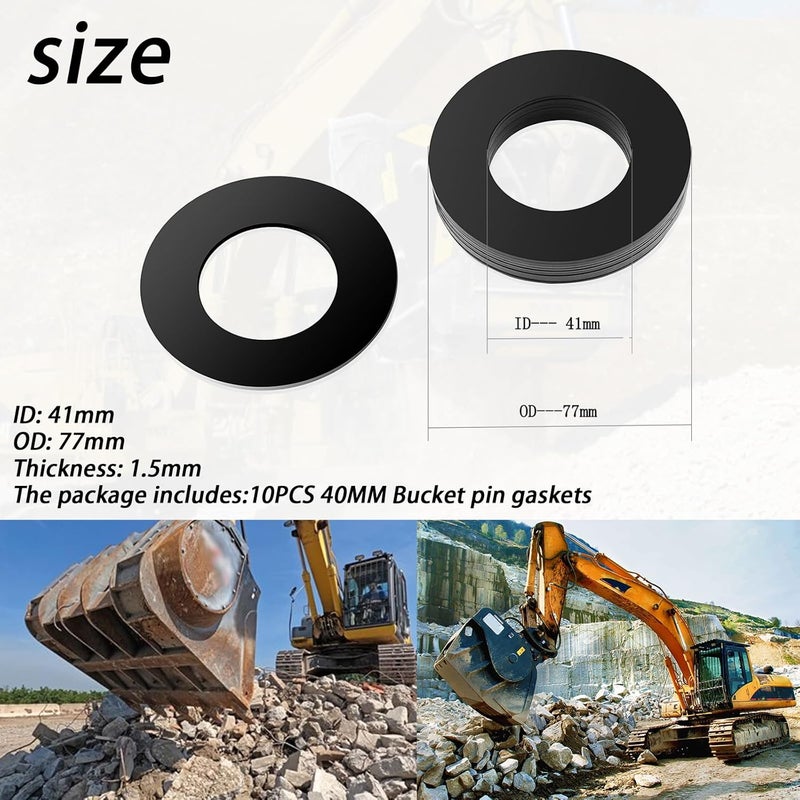 XTPTFABS 10PCS 40MM Excavator And Skid Steer Bucket Pin Shims Kit,Bucket Pin Shims Kit Compatible with Cat Kubota Deere Komatsu(40MM) - Image 3